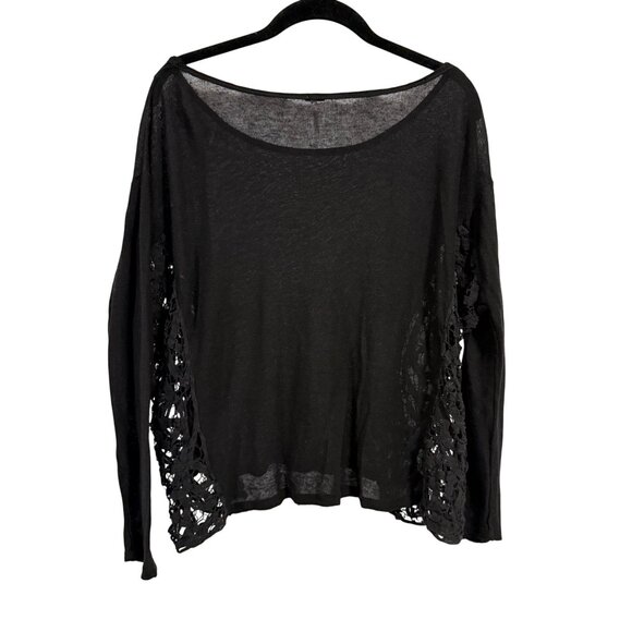Free People Love Me Do Black Lace Crochet Side Blouse Size XS - Picture 4 of 8